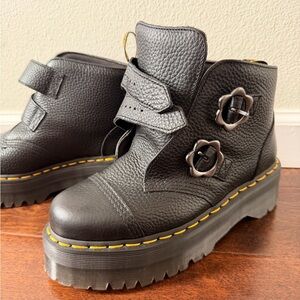 Dr. Martens Black Leather Platform Boots with Buckle Accents